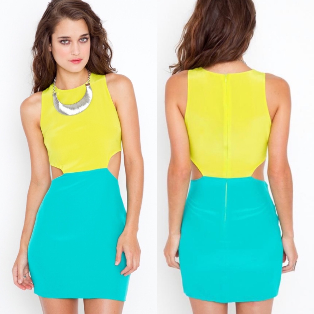 Naven Silk Color block mini dress cut outs Revolve